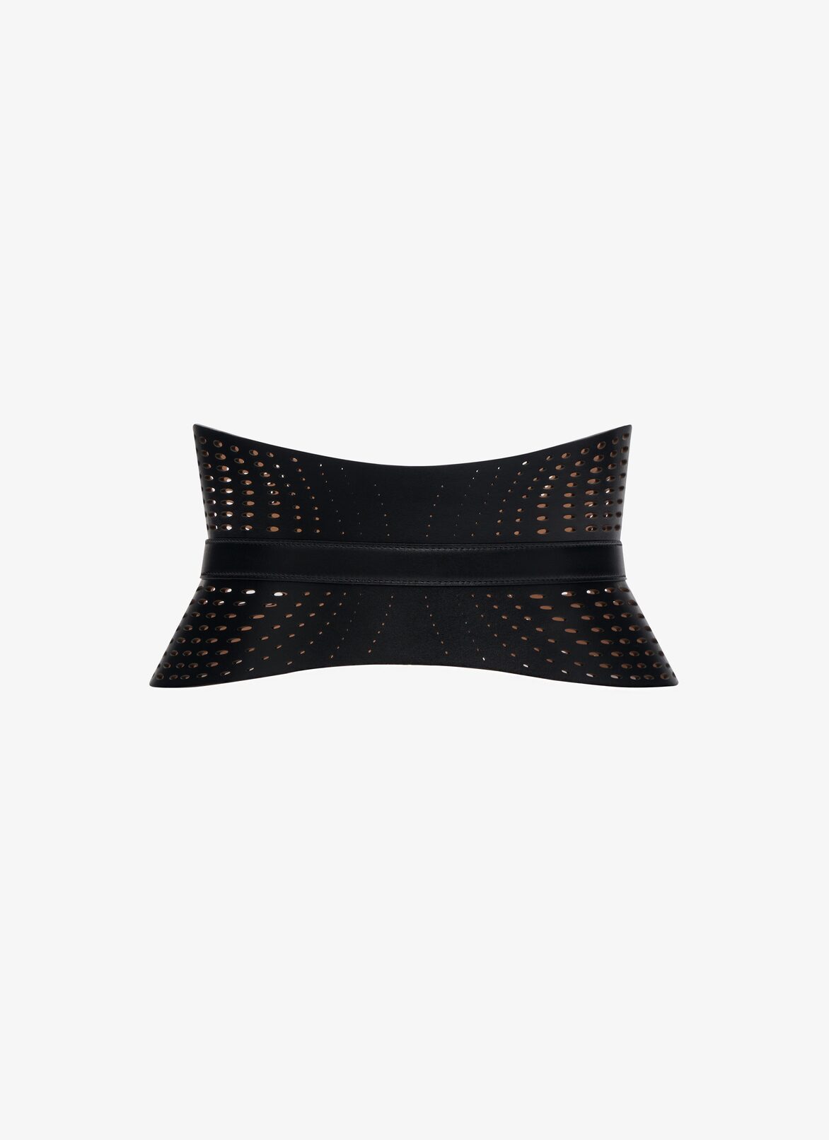 Neo Bustier Belt in optical perfo lux calfskin ALAÏA BLACK NEO BUSTIER BELT IN OPTICAL PERFO LUX CALFSKIN